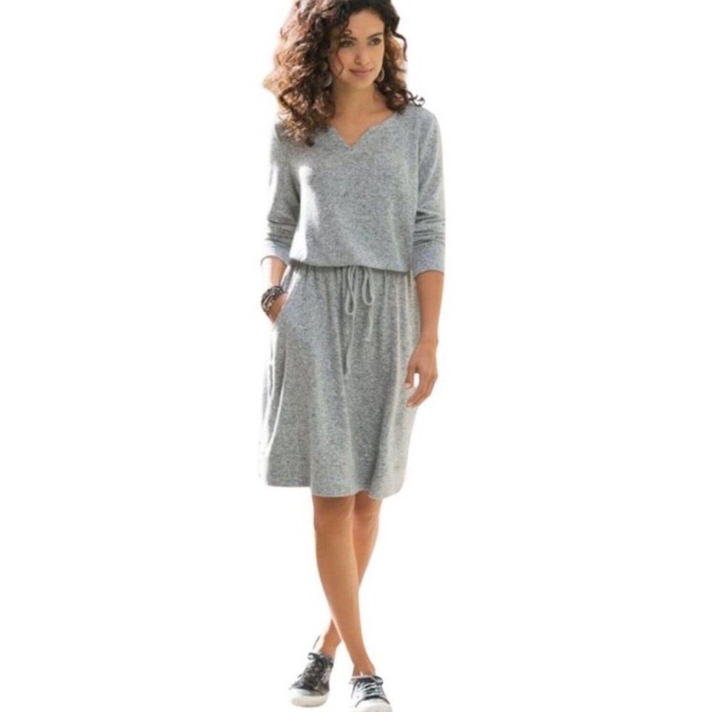 NWT Soft Surroundings Easy Living Longsleeve Drawstring Fleece Dress Size Large